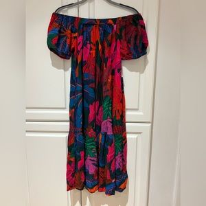 Farm Rio Off The Shoulder Cover Up Dress Size Small Surreal Nature Print NWT